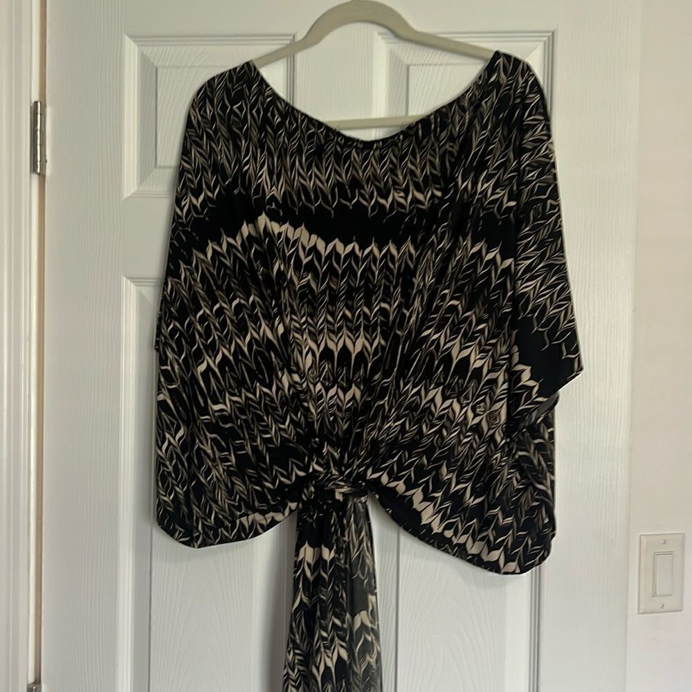 Karen Zambos - Black Patterned Tunic Shirt - Size Small - Belted Top
